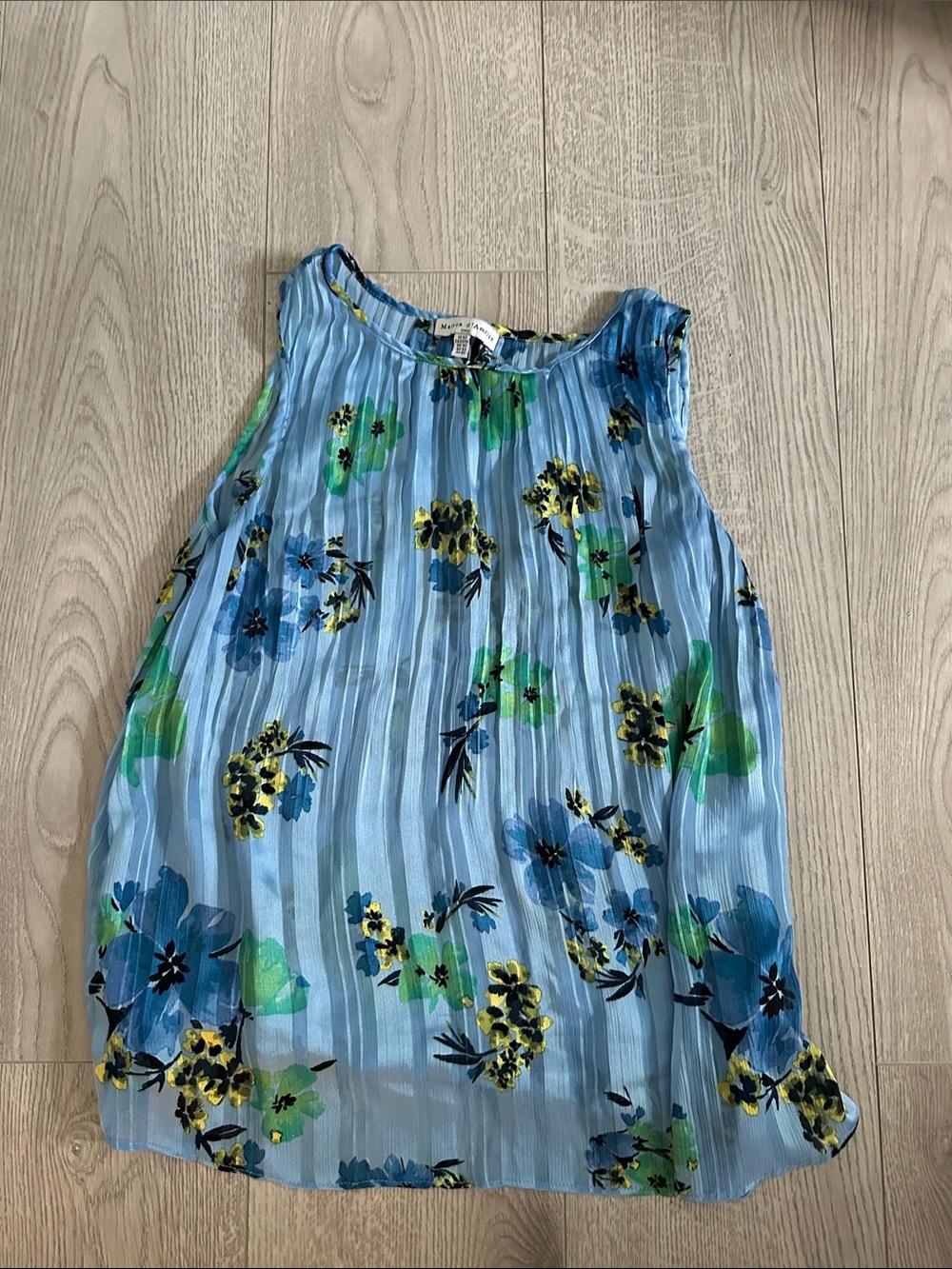 Pleated Light Blue Floral Sleeveless Camisole